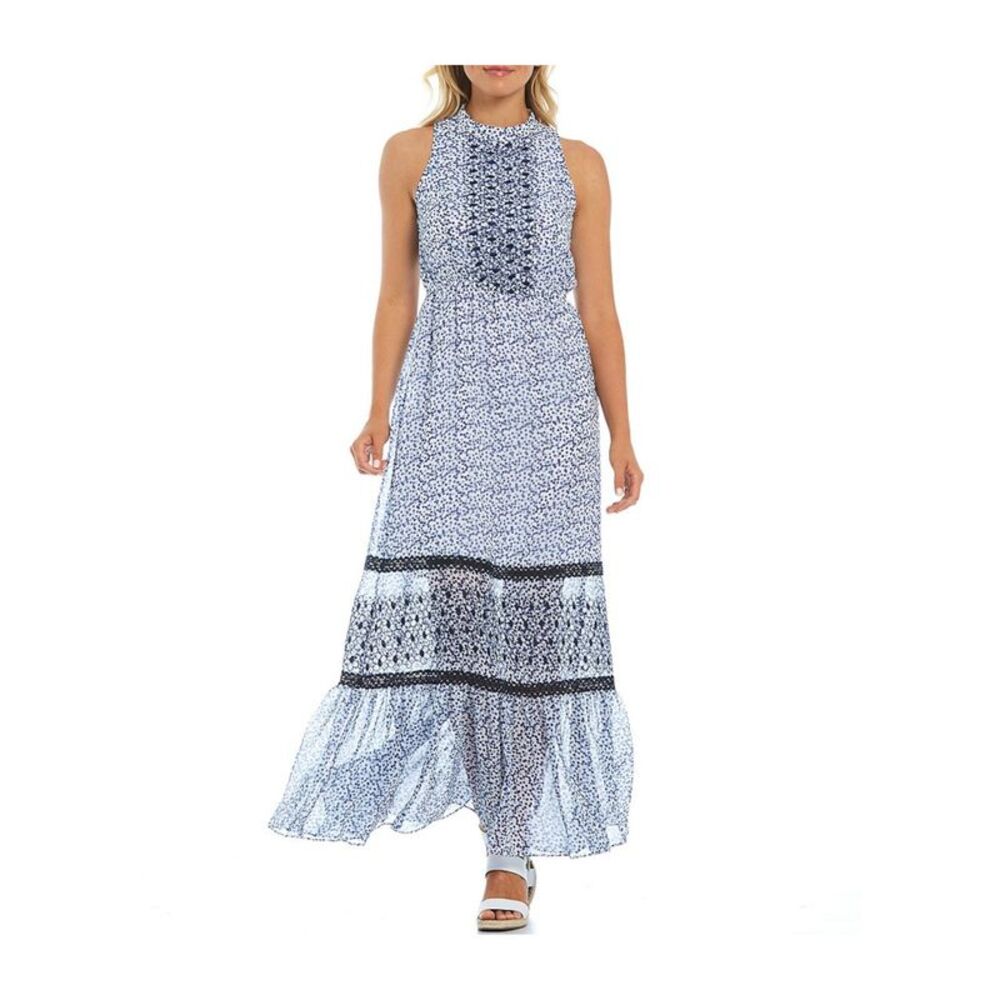 KENSIE DRESSES Womens Ruffled Sheer Lined Sleeveless Keyhole Maxi Evening Dress
